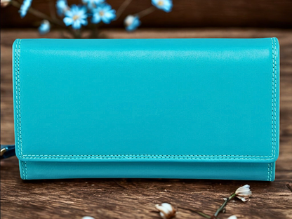 Blue Genuine Nappa Leather Long Purse for Women | Handmade Zip-Around Clutch Wallet | The Leather Gift Co