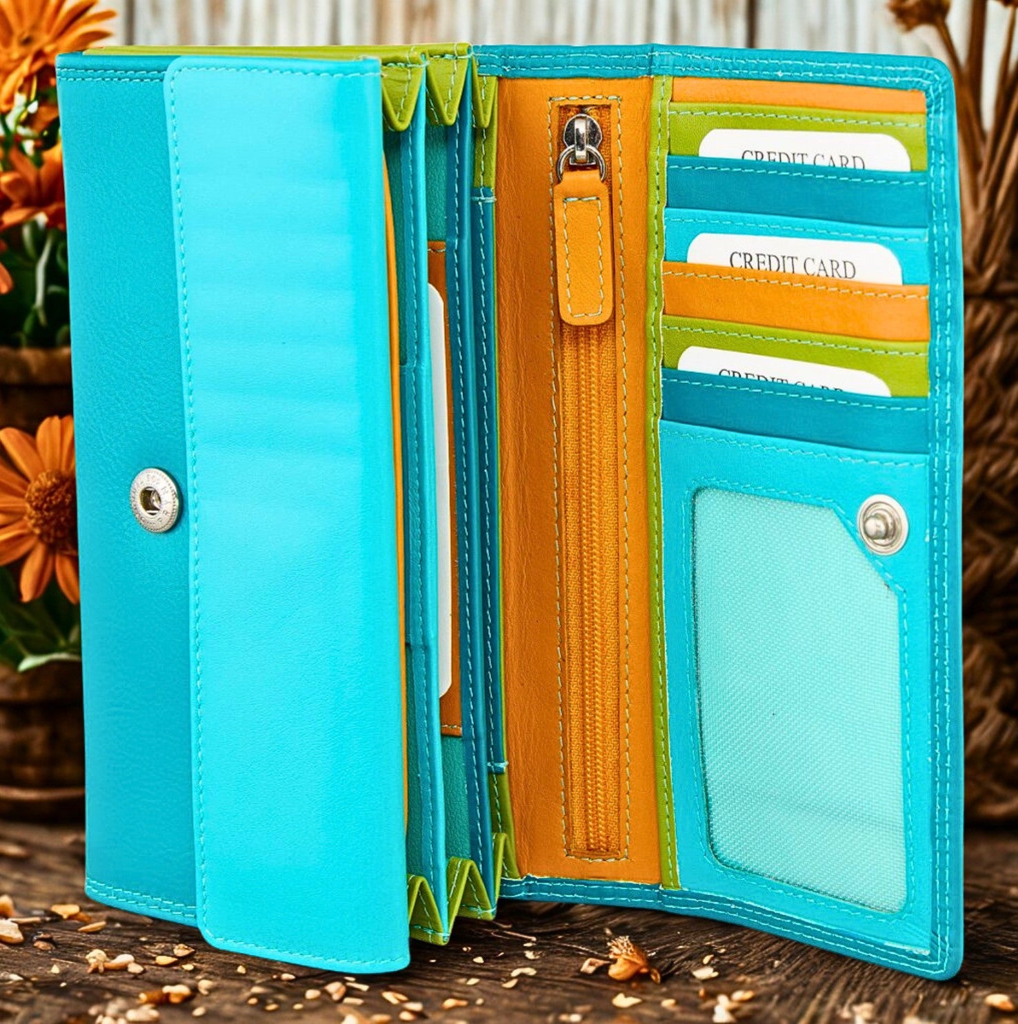 Inside View of Women's Nappa Leather Long Purse | 7 Card Slots, Coin Pocket & Zip Compartments | The Leather Gift Co