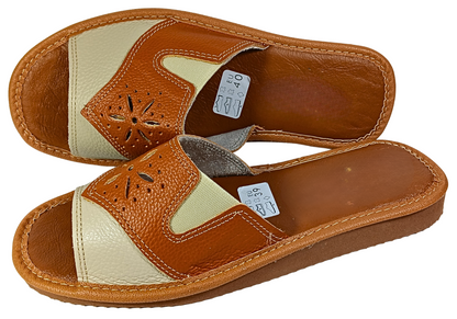 Pair of women's sheepskin leather flip flop bedroom slippers, free EU shipping - The Leather Gift Co