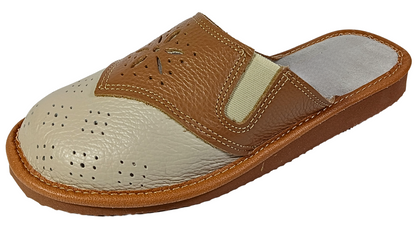 Women's full grain leather house slippers, wide fit closed toe mules, handmade in Poland - The Leather Gift Co
