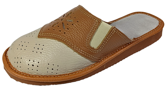 Women's full grain leather house slippers, wide fit closed toe mules, handmade in Poland - The Leather Gift Co