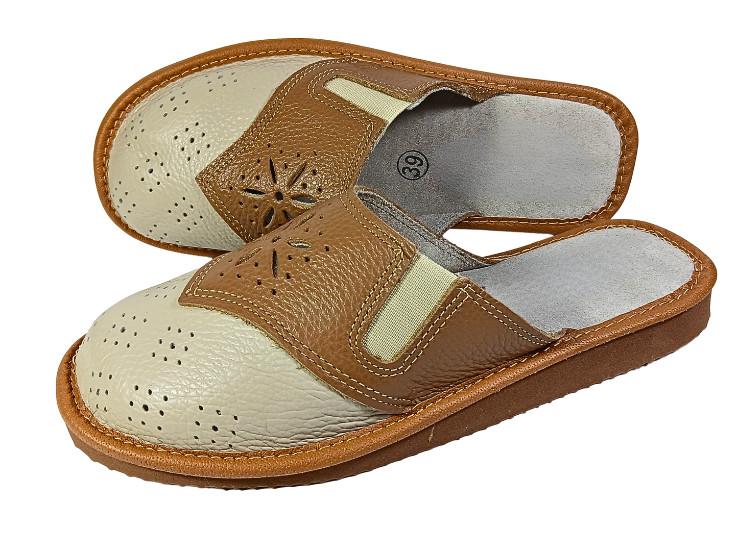 Cushioned sheepskin insole of women's full grain leather wide fit house slippers - The Leather Gift Co