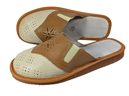 Cushioned sheepskin insole of women's full grain leather wide fit house slippers - The Leather Gift Co