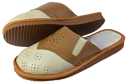Pair of women's handmade full grain leather closed toe mules, wide fit, free EU shipping - The Leather Gift Co