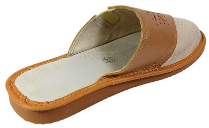 Side view of women's full grain leather closed toe house slippers, thick rubber outsole - The Leather Gift Co