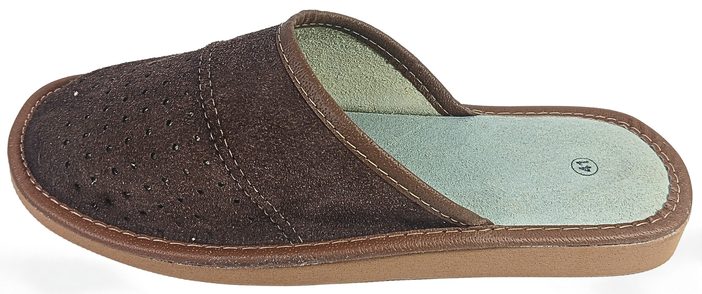 side view of suede closed-toe slippers for men soft bedroom mules — The Leather Gift Co