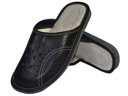 Polish artisan handmade leather slippers for men, closed toe, breathable genuine leather - The Leather Gift Co