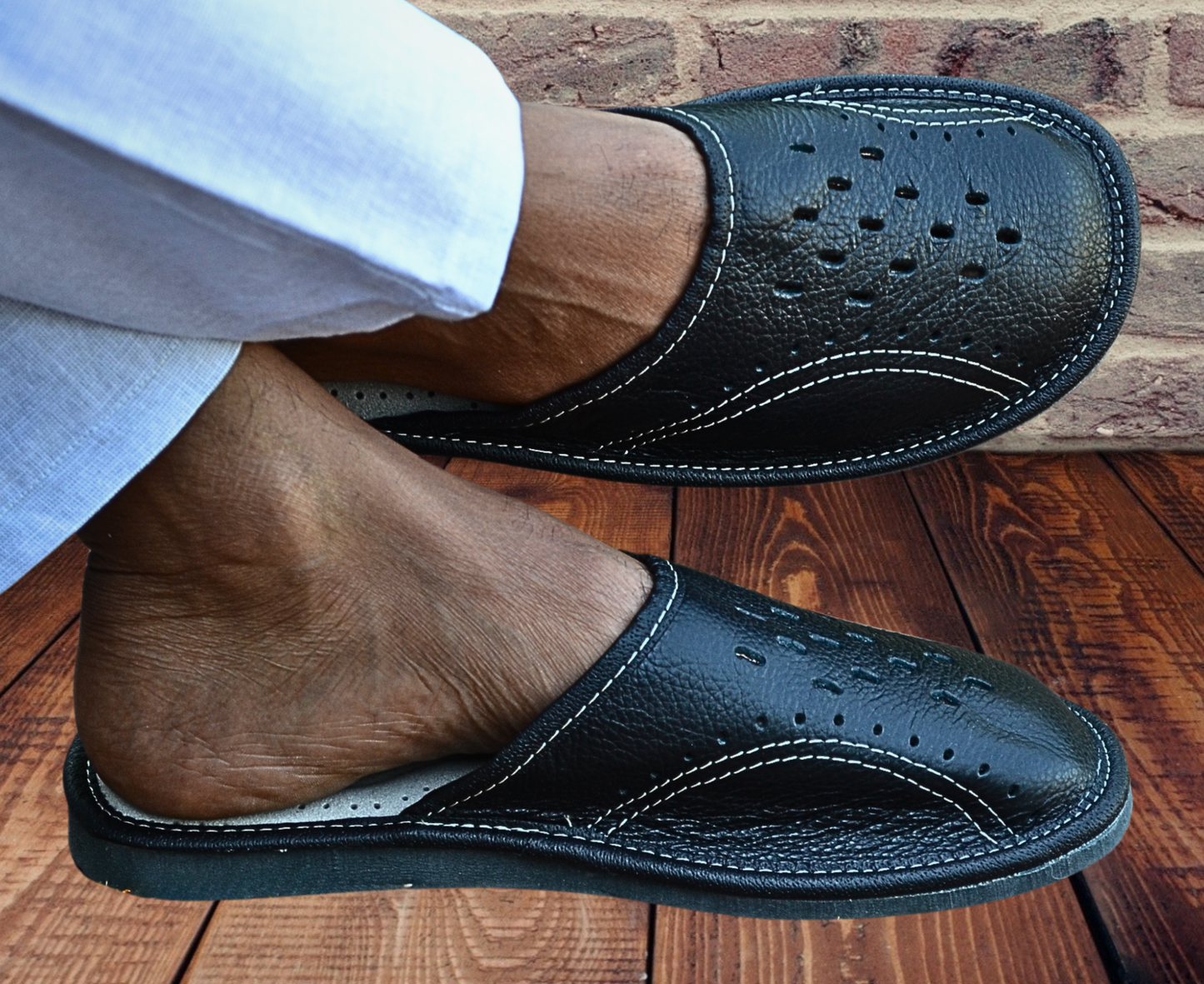 Luxury men's leather barefoot house shoes, closed toe slip-on, made in Poland - The Leather Gift Co