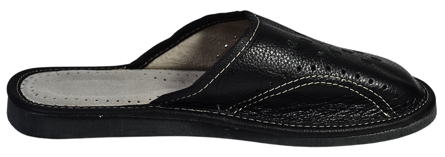 Genuine leather house slippers for men, sheepskin footbed detail, made in Poland - The Leather Gift Co