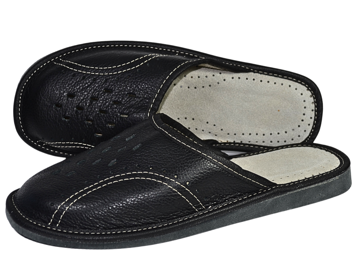 Classic leather house mules for men, slip-on style, cushioned sheepskin insole - The Leather Gift Co