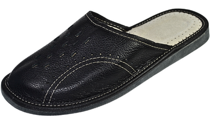 Men's genuine leather house slippers, classic closed toe slip-on, handmade in Poland - The Leather Gift Co