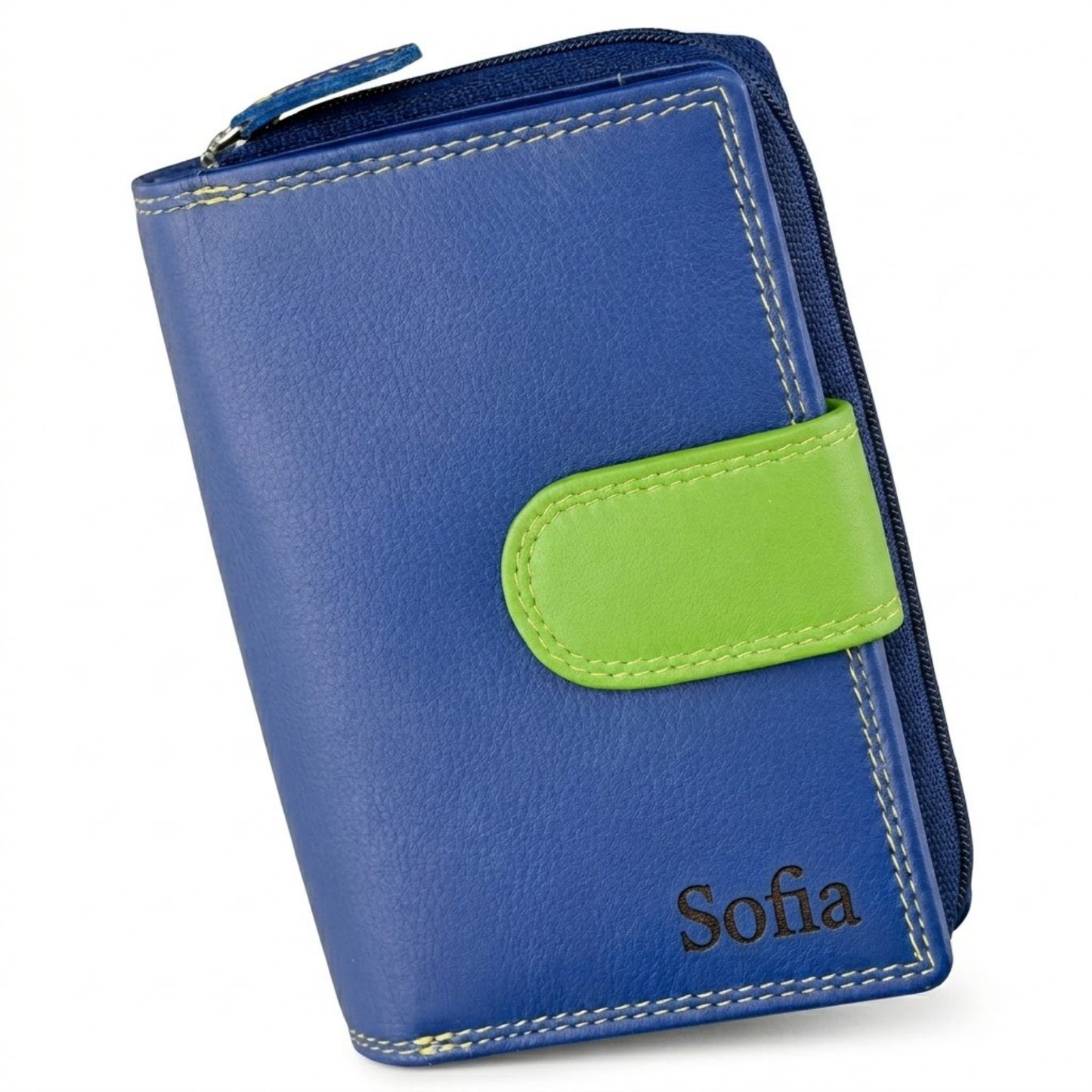 Personalised RFID Leather Zip-Around Wallet for Women | Handmade Gift for Her