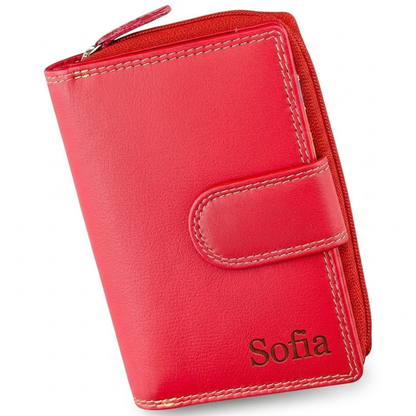 Personalised RFID Leather Zip-Around Wallet for Women | Handmade Gift for Her