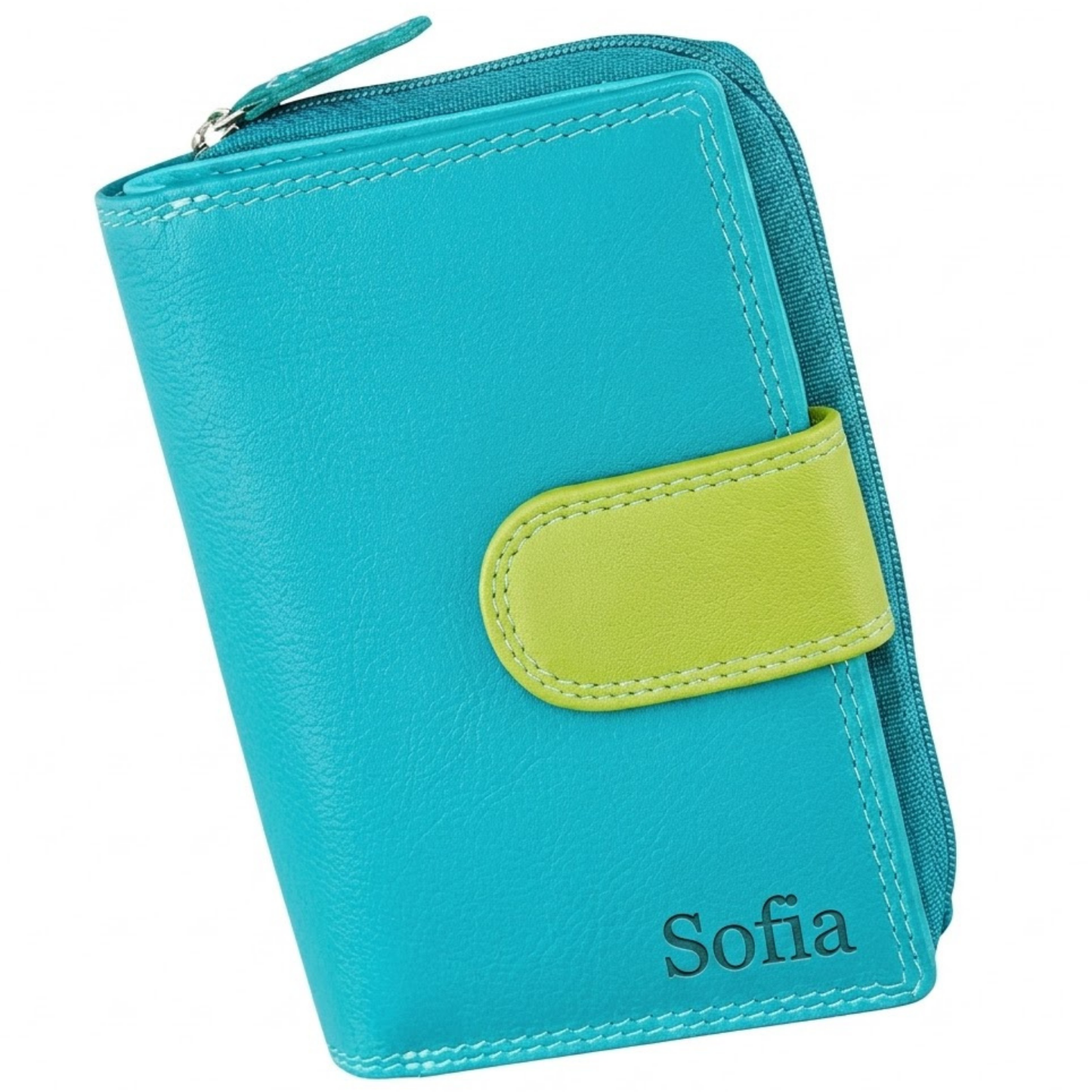 Personalised RFID Leather Zip-Around Wallet for Women | Handmade Gift for Her