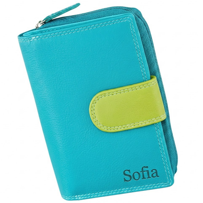 Personalised RFID Leather Zip-Around Wallet for Women | Handmade Gift for Her
