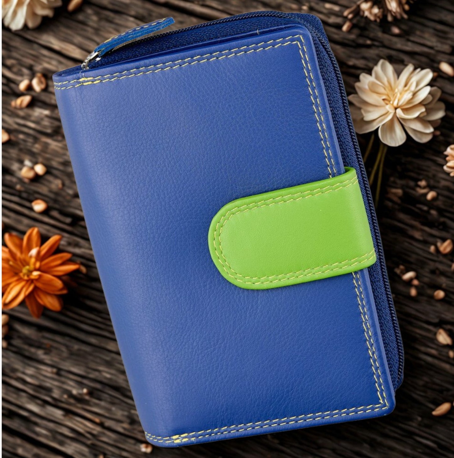 Personalized engraving detail on women's Nappa leather zip-around wallet