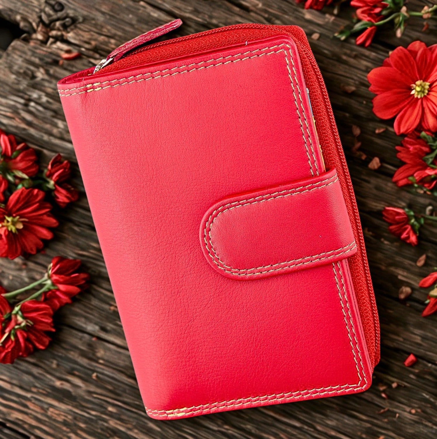 Handmade leather wallet for women with RFID protection – side view