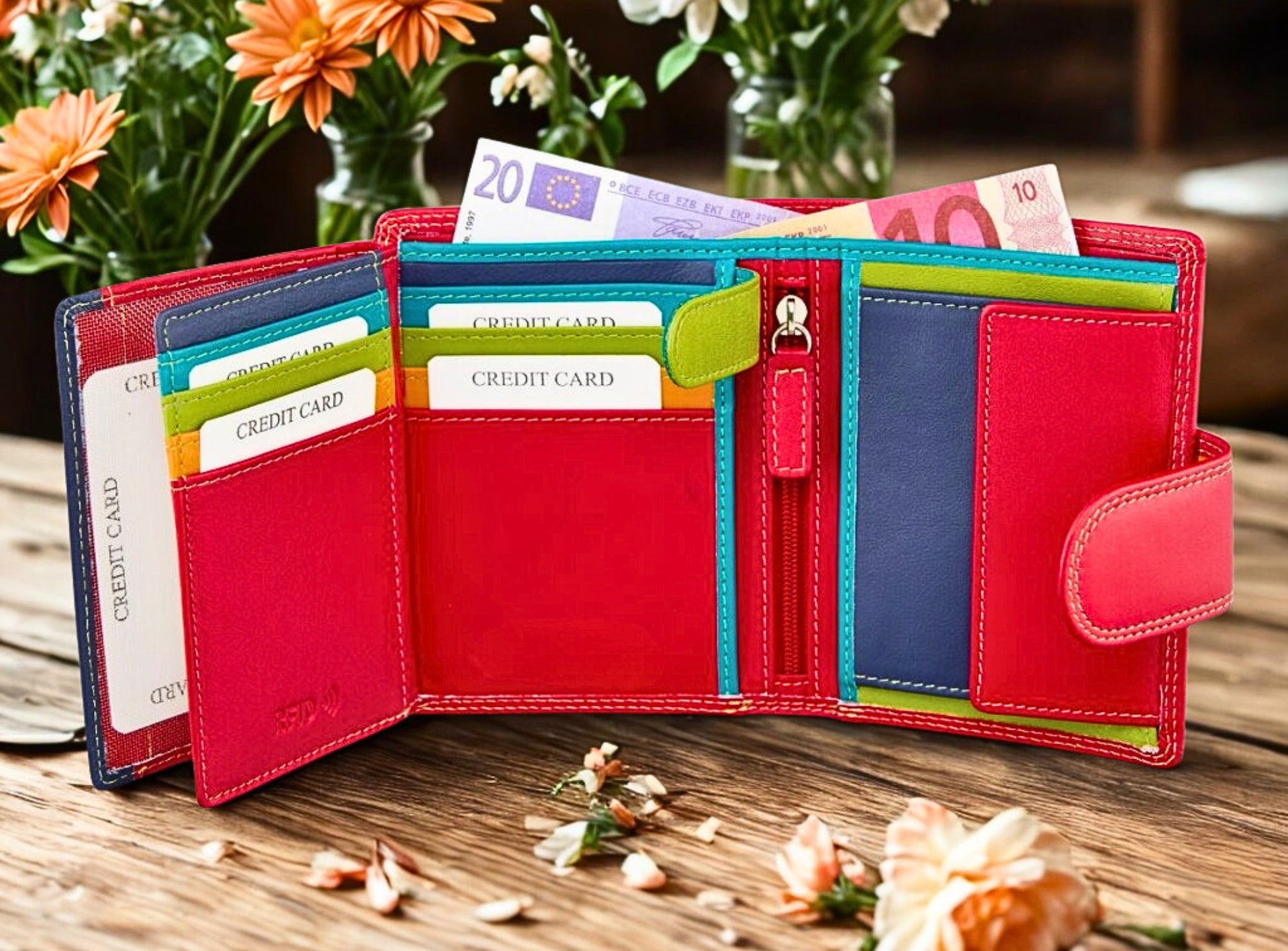 Multicolored Nappa leather trifold wallet 
