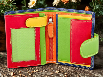 Women's leather wallet interior with note compartment and coin pocket