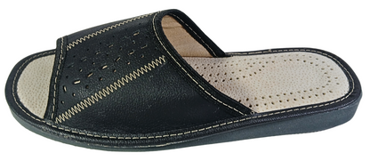 Handmade genuine leather barefoot flip flops for men in black, indoor mule slides - The Leather Gift Co