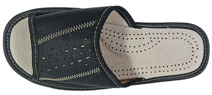 Side view of men's black genuine leather mule slides, lightweight rubber sole - The Leather Gift Co