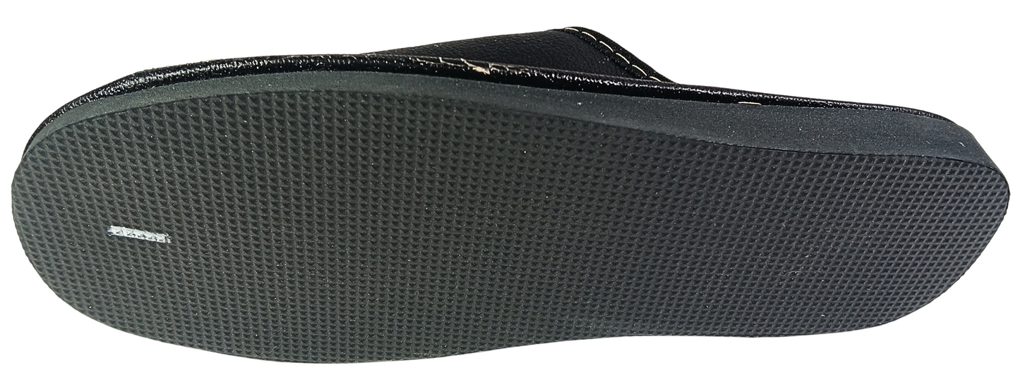 Men's black leather indoor slippers, open toe slip-on chappal, made in Poland - The Leather Gift Co