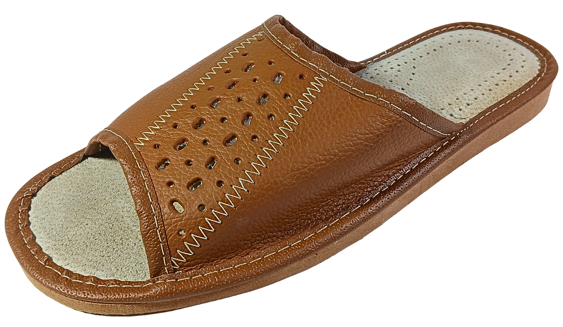 Men's handmade brown genuine leather house slippers, open toe barefoot sandals, made in Poland - The Leather Gift Co