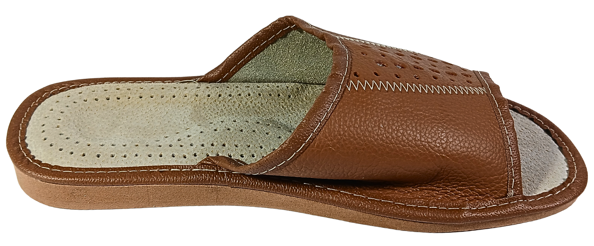 Handmade brown genuine leather barefoot sandals for men, slip-on house slides - The Leather Gift Co