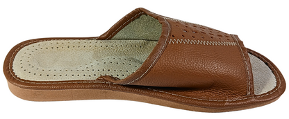 Handmade brown genuine leather barefoot sandals for men, slip-on house slides - The Leather Gift Co