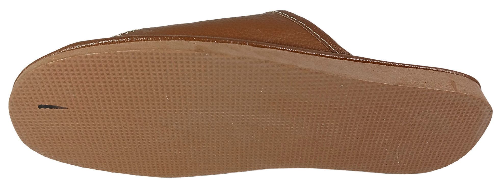 Men's brown leather indoor house slippers, open toe mule style, traction rubber outsole - The Leather Gift Co