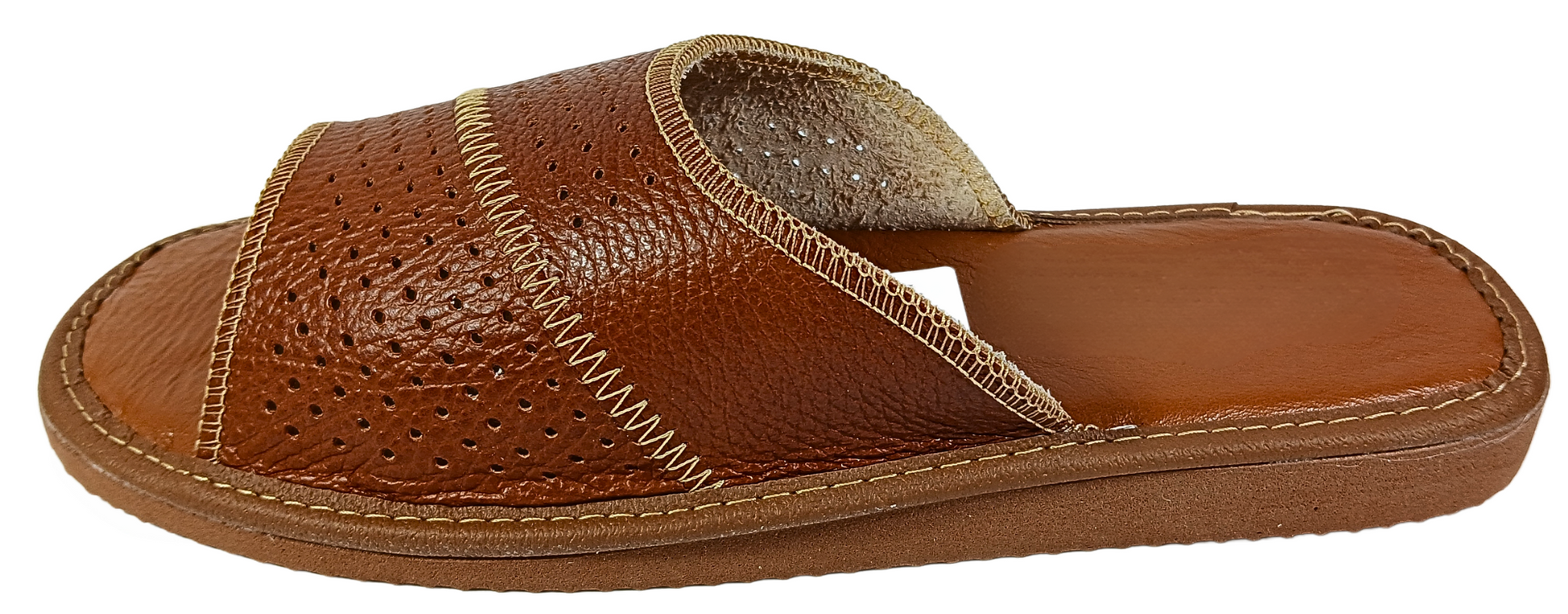 Men's handmade brown leather summer sandals, indoor house slides, free EU shipping - The Leather Gift Co