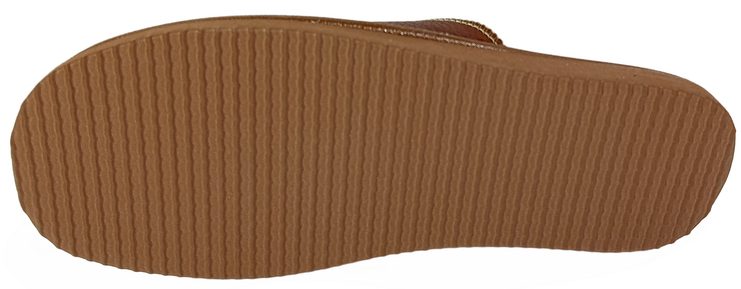 Men's brown leather indoor house sandals, open toe slip-on style - The Leather Gift Co