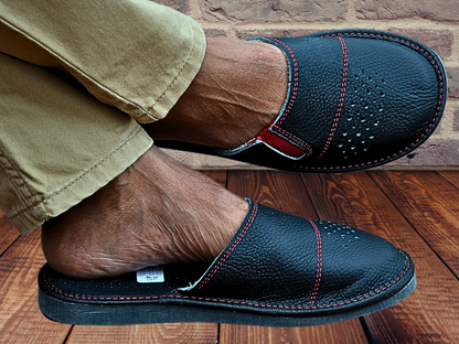 Men's cowhide leather slippers - barefoot slip-on design with sheepskin cushioned insole