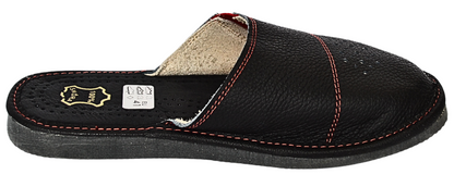 Men's leather slip-on house slippers - flexible EVA foam rubber outsole for wooden floors
