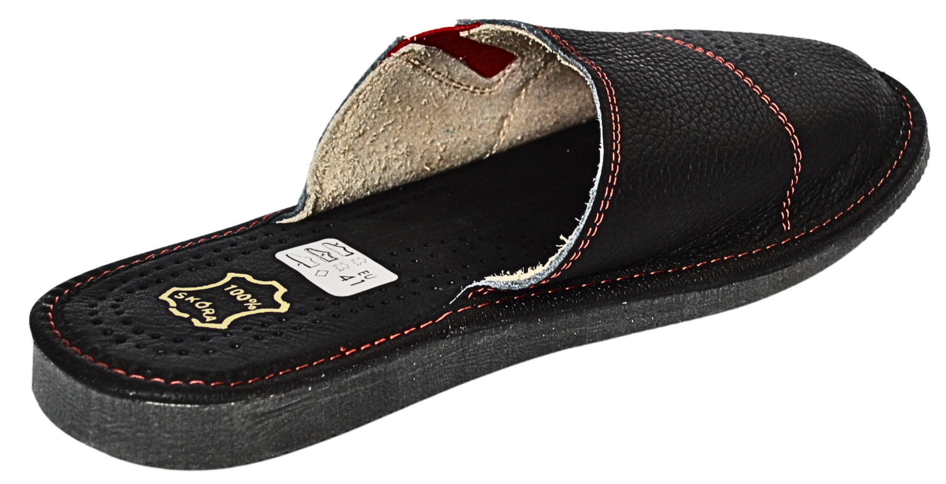 Cowhide leather indoor mules for men - genuine sheepskin insole handcrafted in Poland