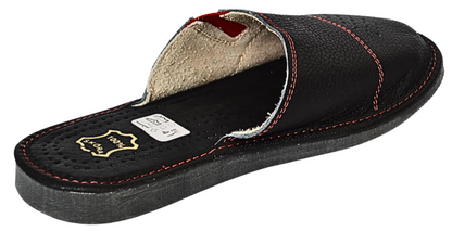 Cowhide leather indoor mules for men - genuine sheepskin insole handcrafted in Poland