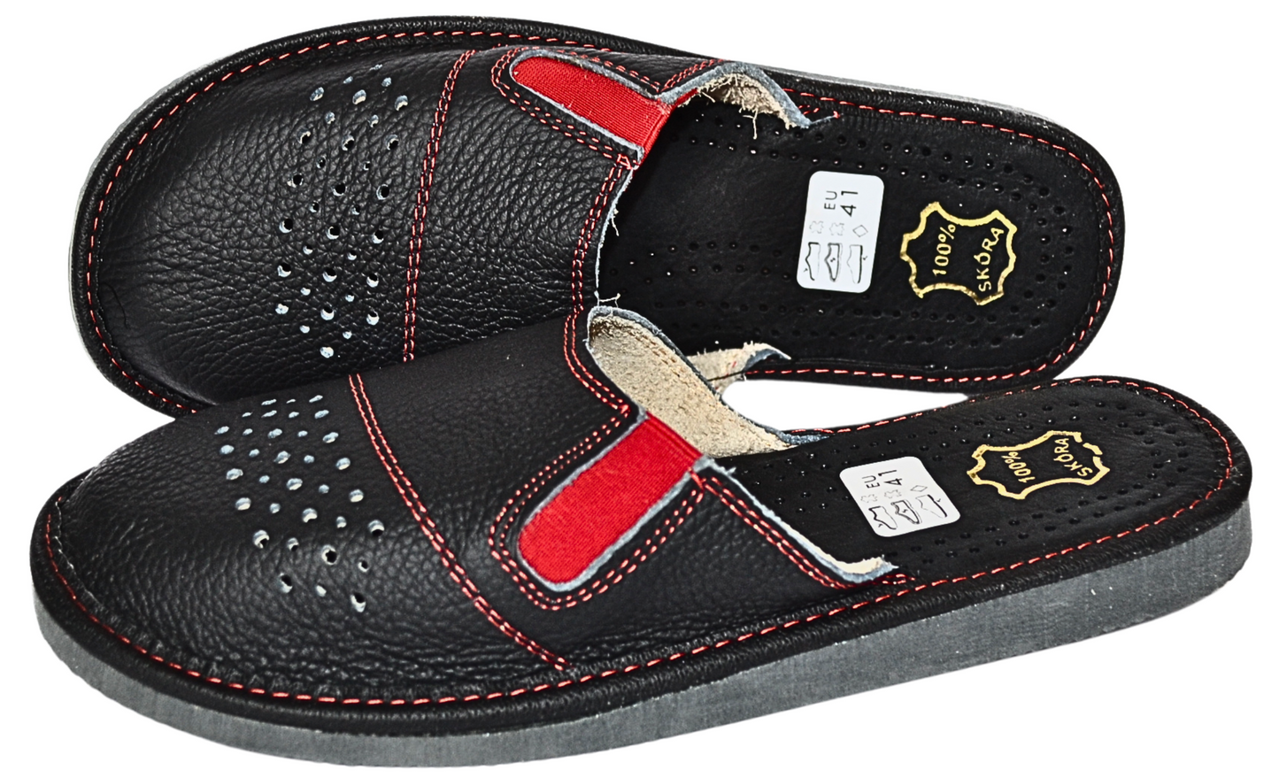 Handcrafted full grain cowhide leather house slippers for men - backless slip-on indoor mules made in Poland