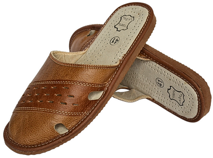 Men's closed toe indoor slippers - hand-stitched sheepskin mules made in Poland
