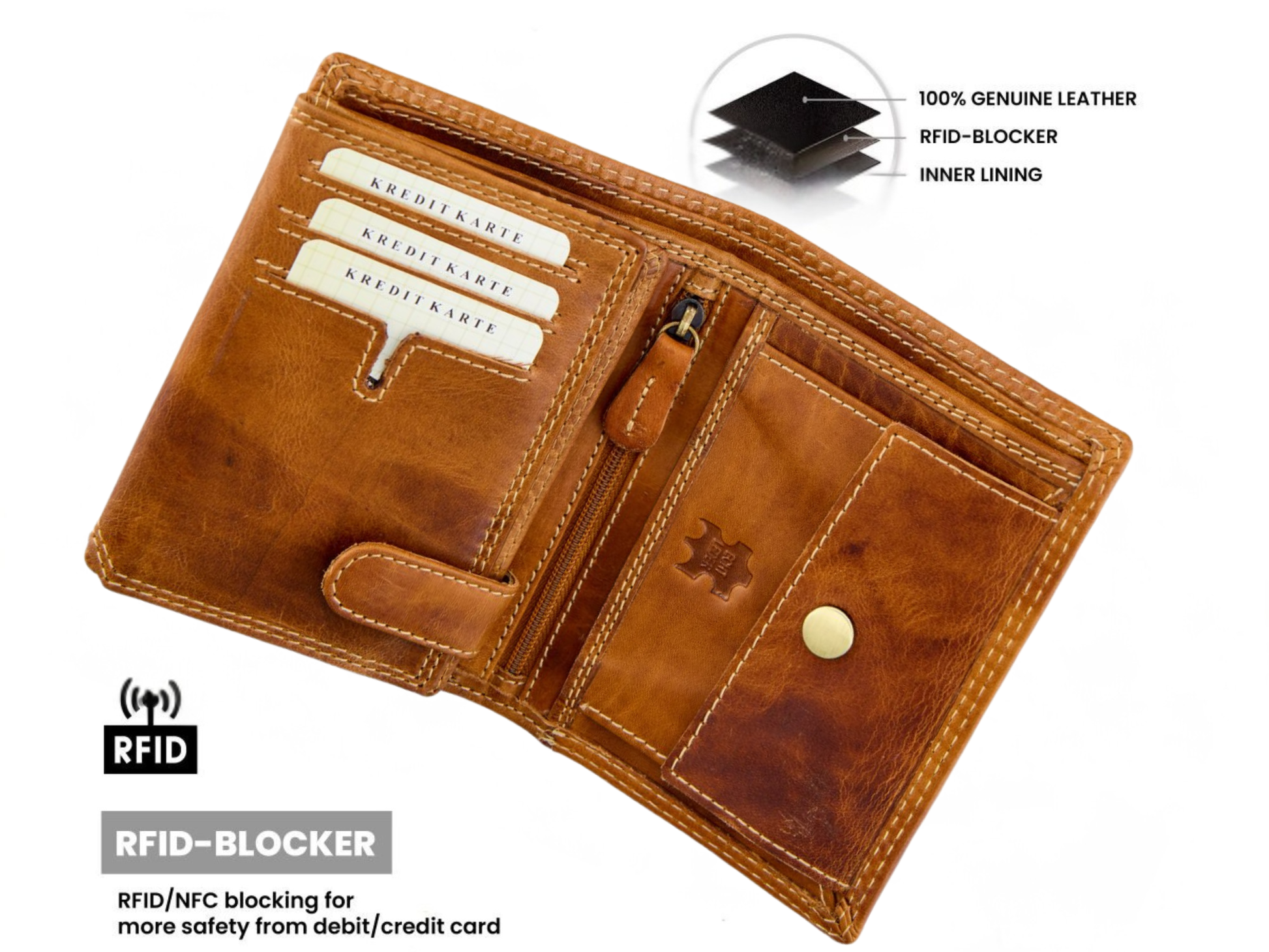 Water Buffalo leather wallet dimensions 13cm x 9.5cm size reference