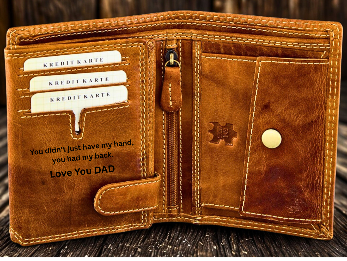 Personalised biker wallet with laser engraved name or date