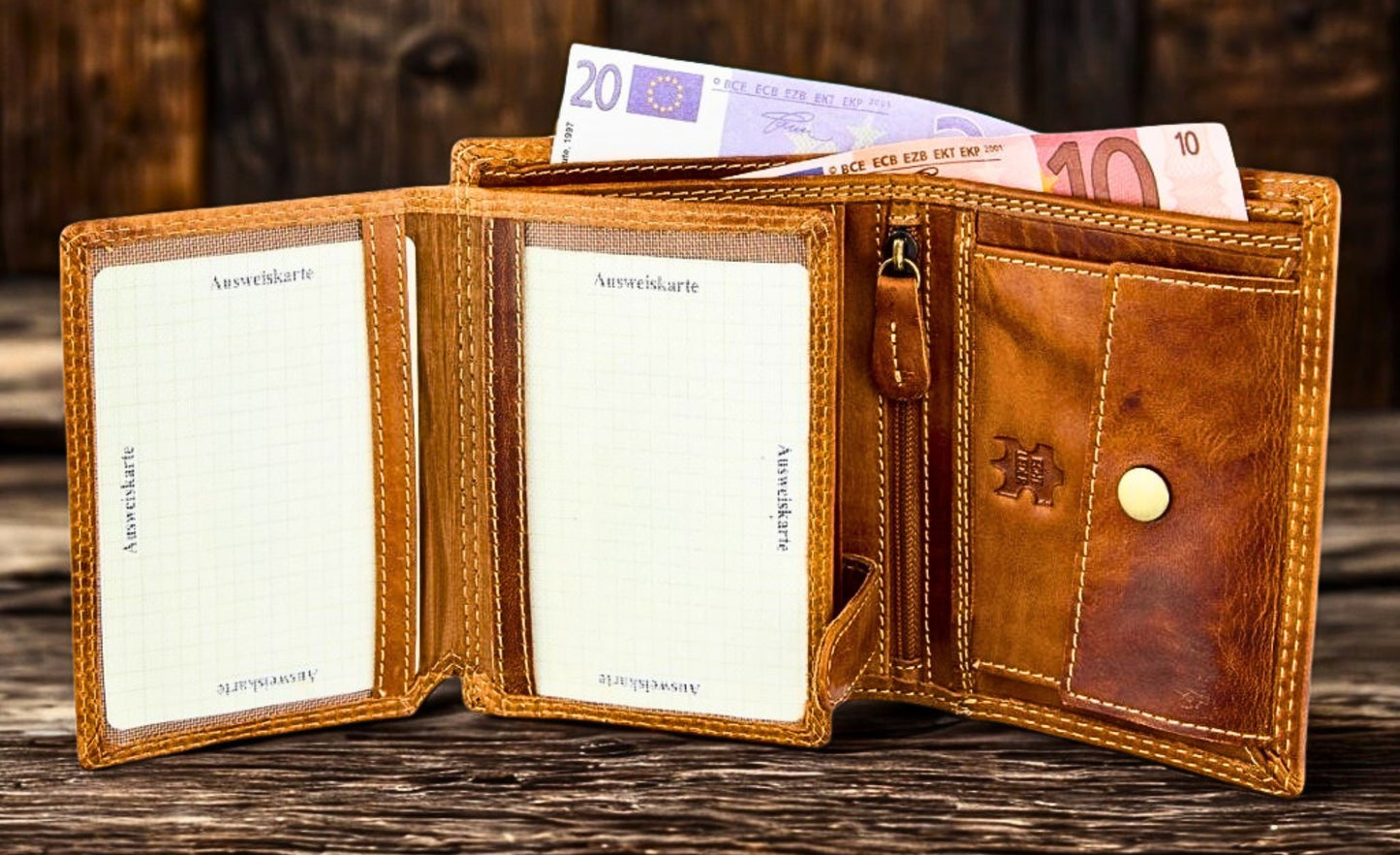 Motorcycle wallet coin pocket with secure snap closure