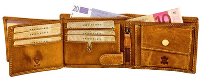 Buffalo leather bifold wallet men brown tan black maroon red personalized engraving