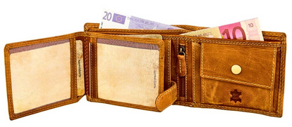 Genuine leather bifold wallet men RFID blocking minimalist purse handmade