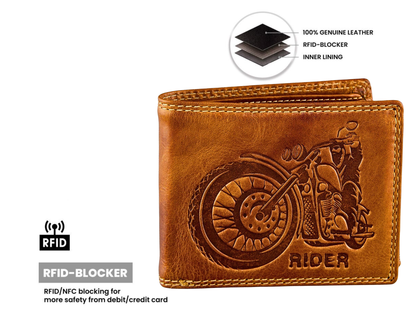 RFID blocking bifold leather wallet men secret zippered pocket coin pouch