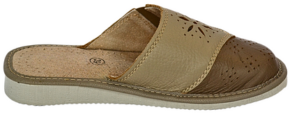 Side view of women's cowhide leather house slippers, thick rubber non-slip outsole - The Leather Gift Co