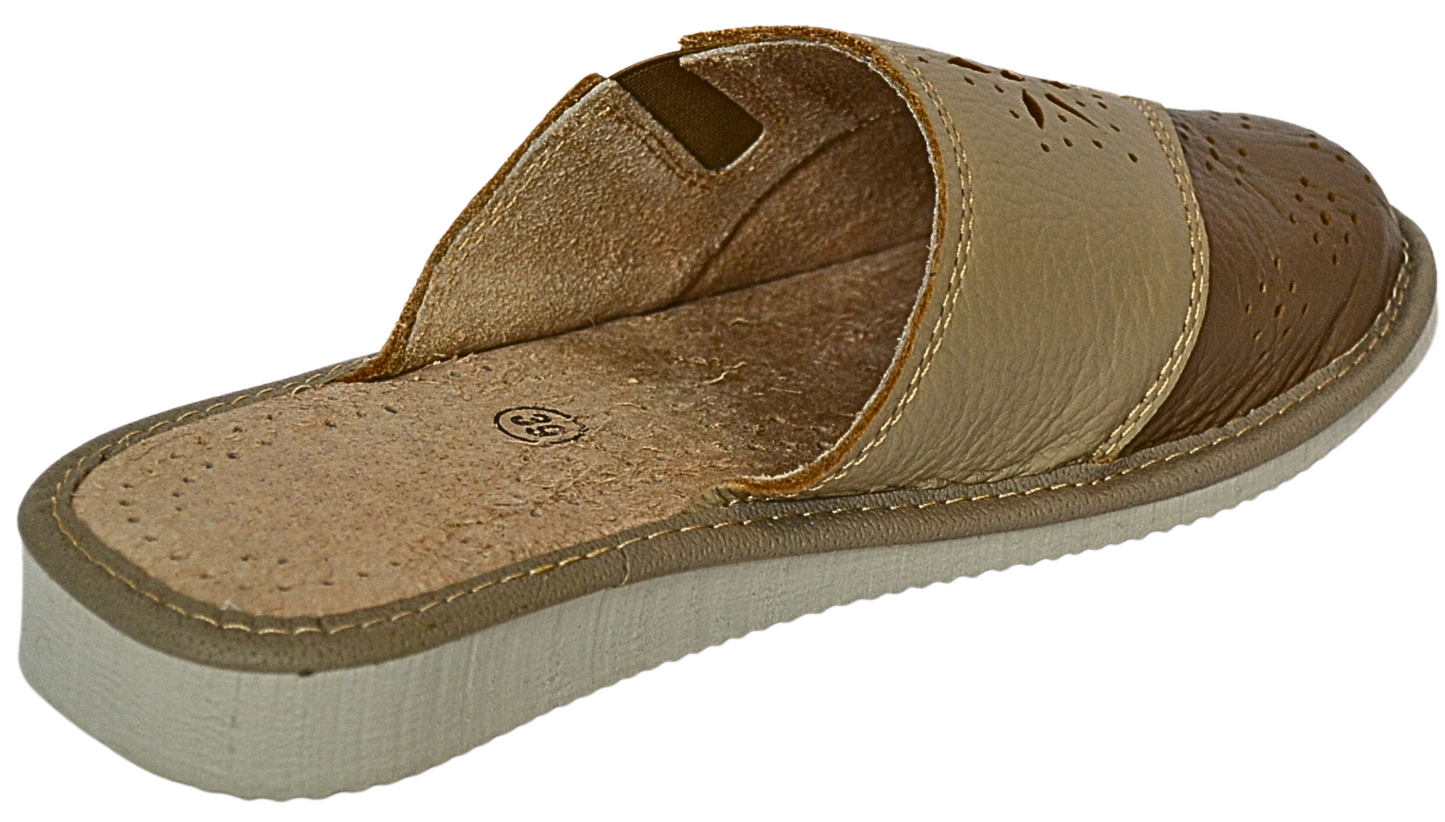 Women's rustic cowhide leather bedroom mules, wide fit barefoot slip-on shoes - The Leather Gift Co