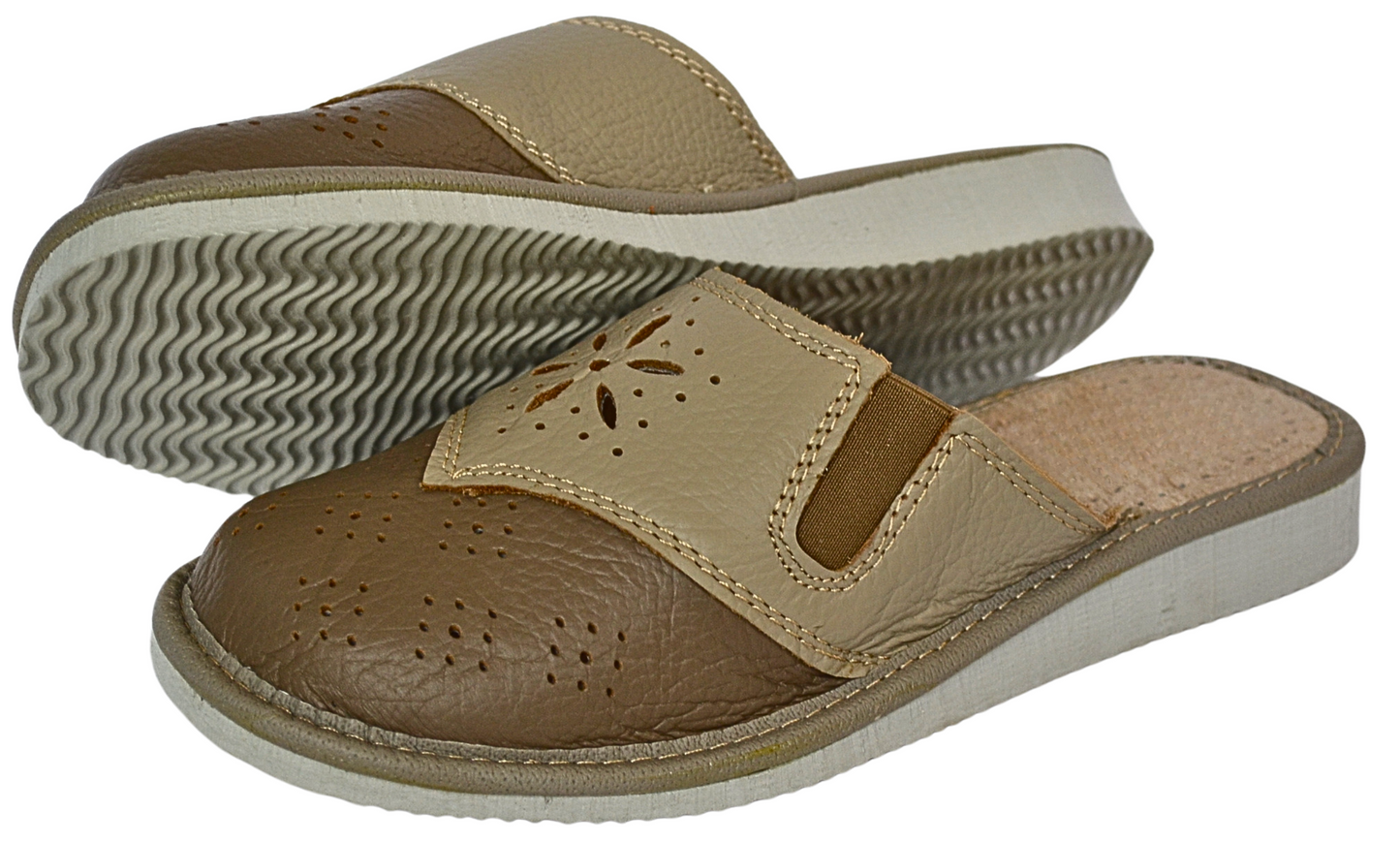 Genuine cowhide leather bedroom slippers for women, wide fit slip-on mules, sheepskin insole - The Leather Gift Co