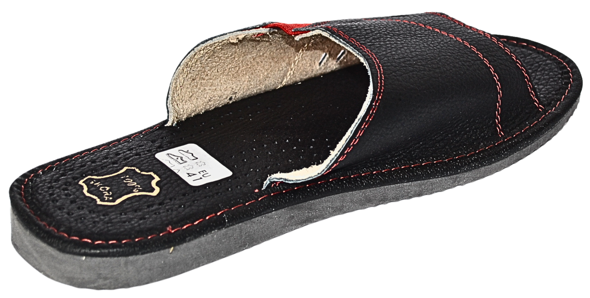 Men's handmade black leather open toe slides, made in Poland - The Leather Gift Co