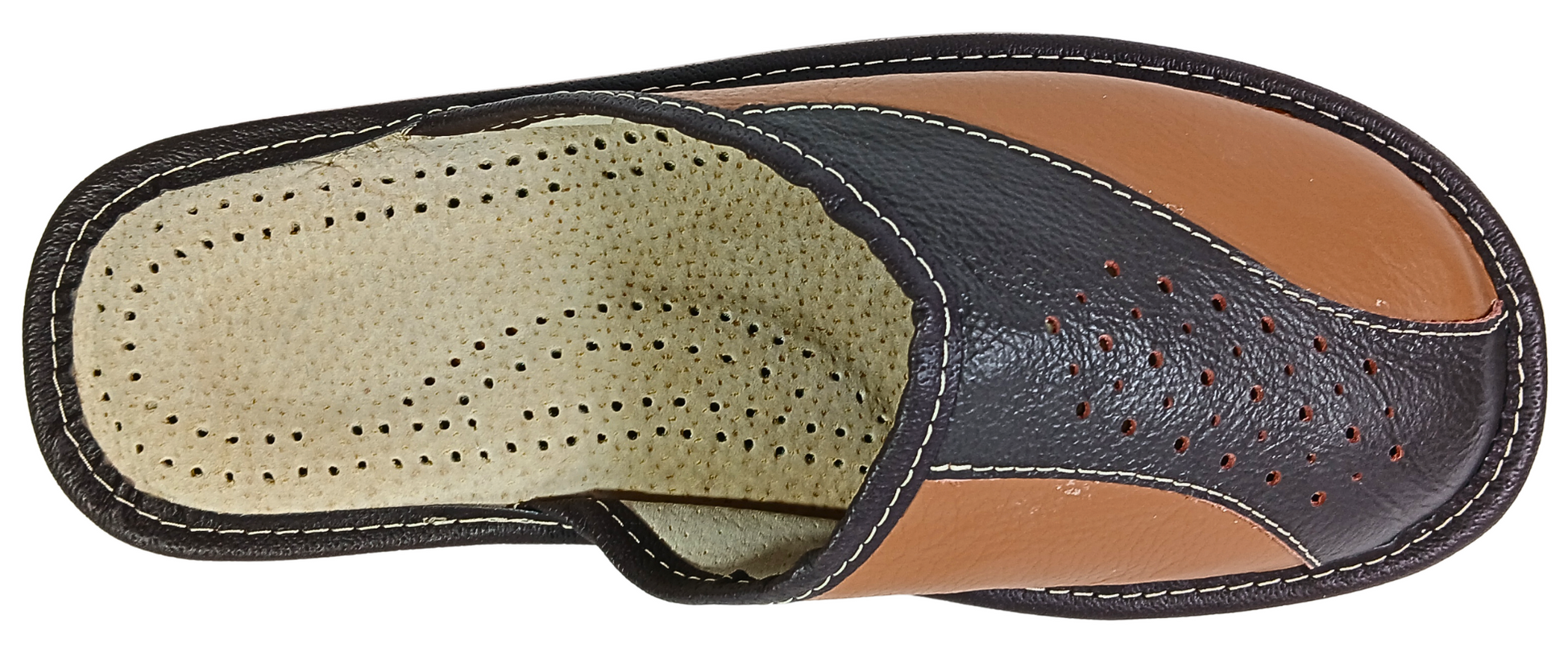 Men's handmade leather indoor slippers, two tone design, made in Poland - The Leather Gift Co