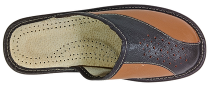 Men's handmade leather indoor slippers, two tone design, made in Poland - The Leather Gift Co